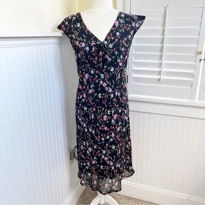 Expressions Black & Multicolor Dainty Floral Flutter Sleeve Midi Dress Size 14